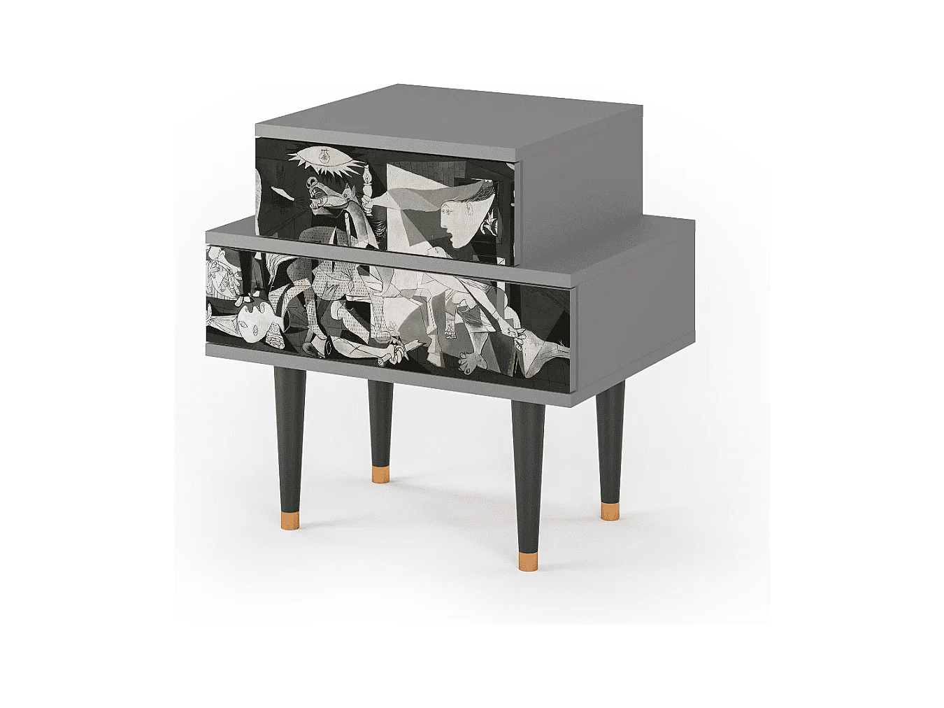 Stolik nocny - 58х58х41 cm - NS1 - Guernica by Picasso, Szary