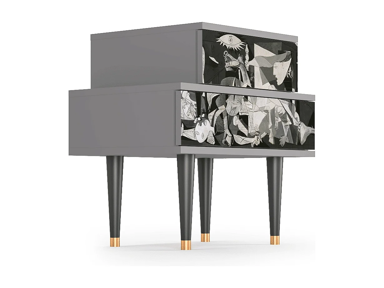 Stolik nocny - 58х58х41 cm - NS1 - Guernica by Picasso, Szary