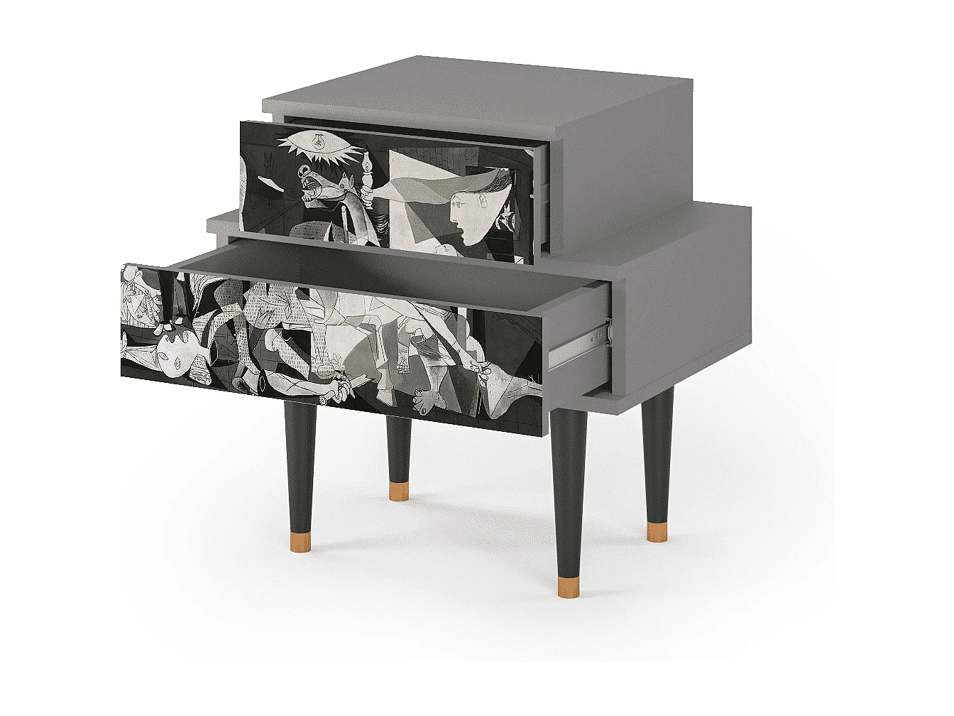 Stolik nocny - 58х58х41 cm - NS1 - Guernica by Picasso, Szary