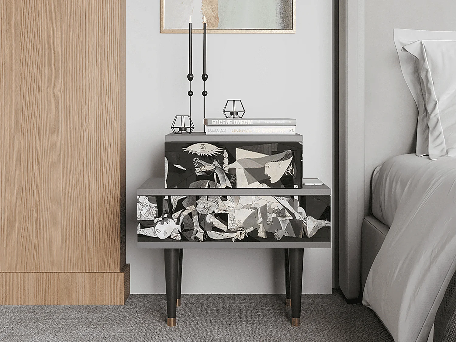 Table de nuit - 58х58х41 cm - NS1 - Guernica by Picasso, Gris