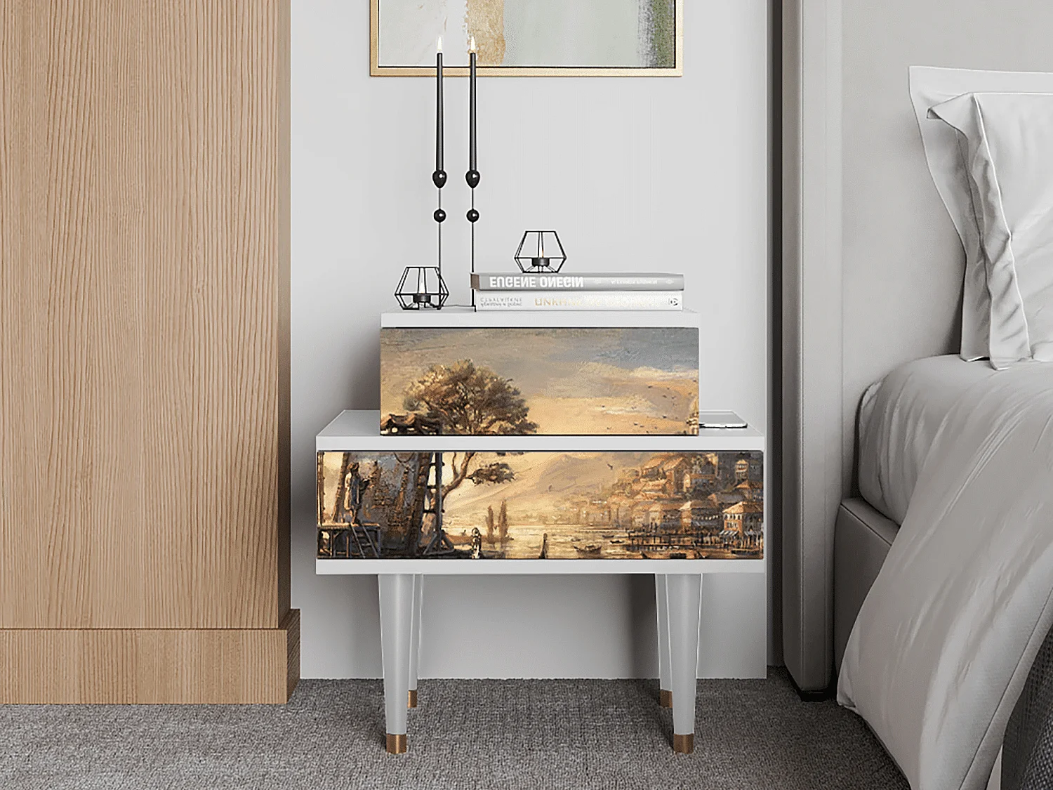 Stolik nocny - 58х58х41 cm - NS1 - Venice, Biały