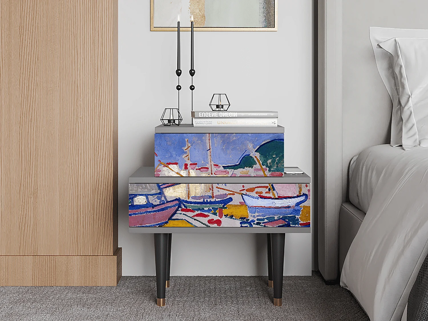 Nachttisch - 58х58х41 cm - NS1 - The Port of Collioure , Grau