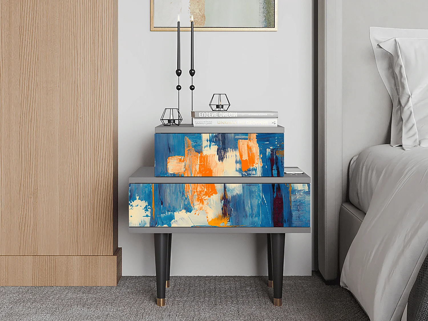 Table de nuit - 58х58х41 cm - NS1 - Abstract Expressionism, Gris