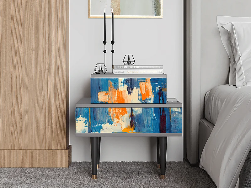 Stolik nocny - 58х58х41 cm - NS1 - Abstract Expressionism, Szary