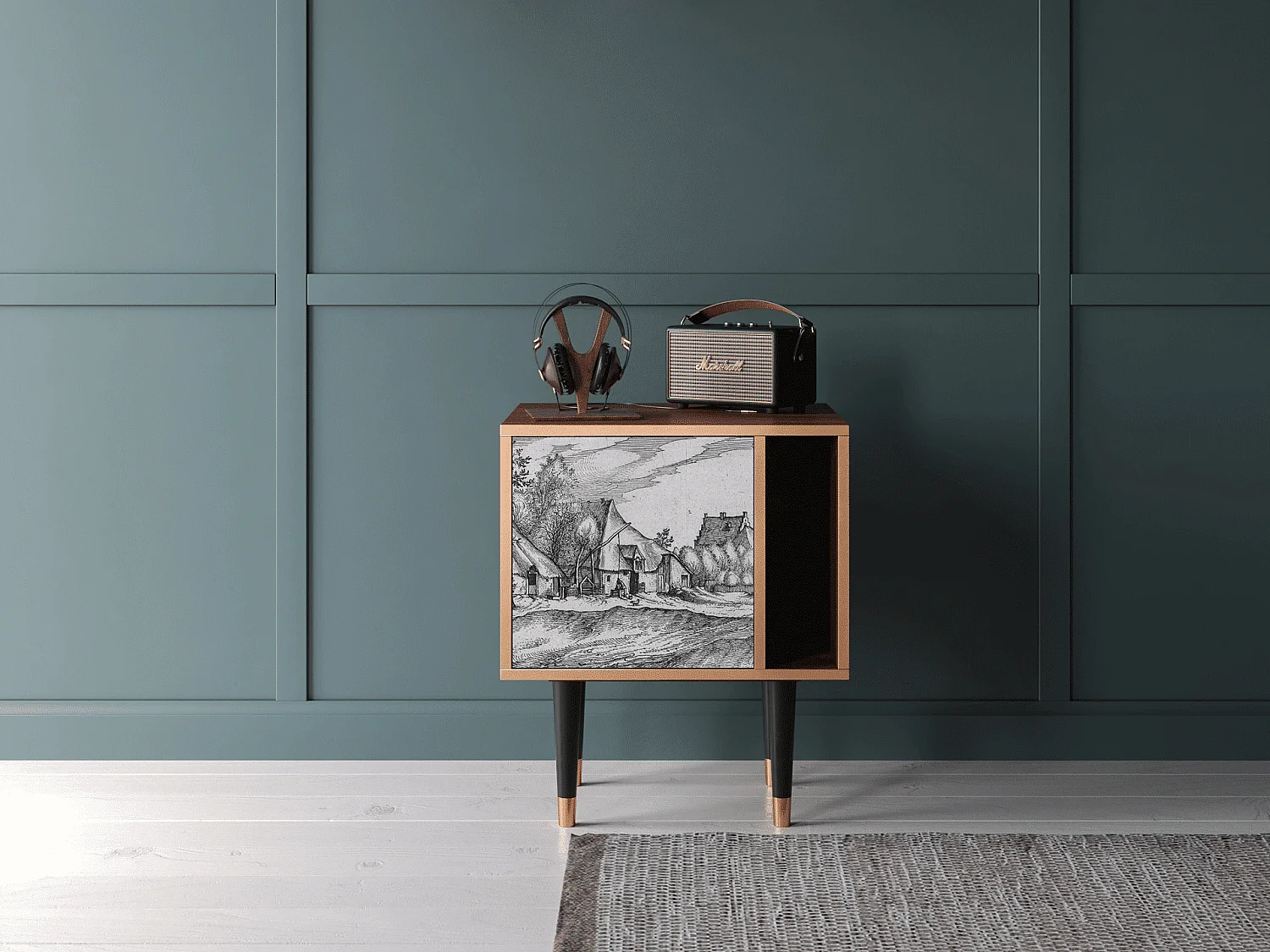 Table de nuit - 57х69х48 cm - S2 - Farms in a Village, Noyer