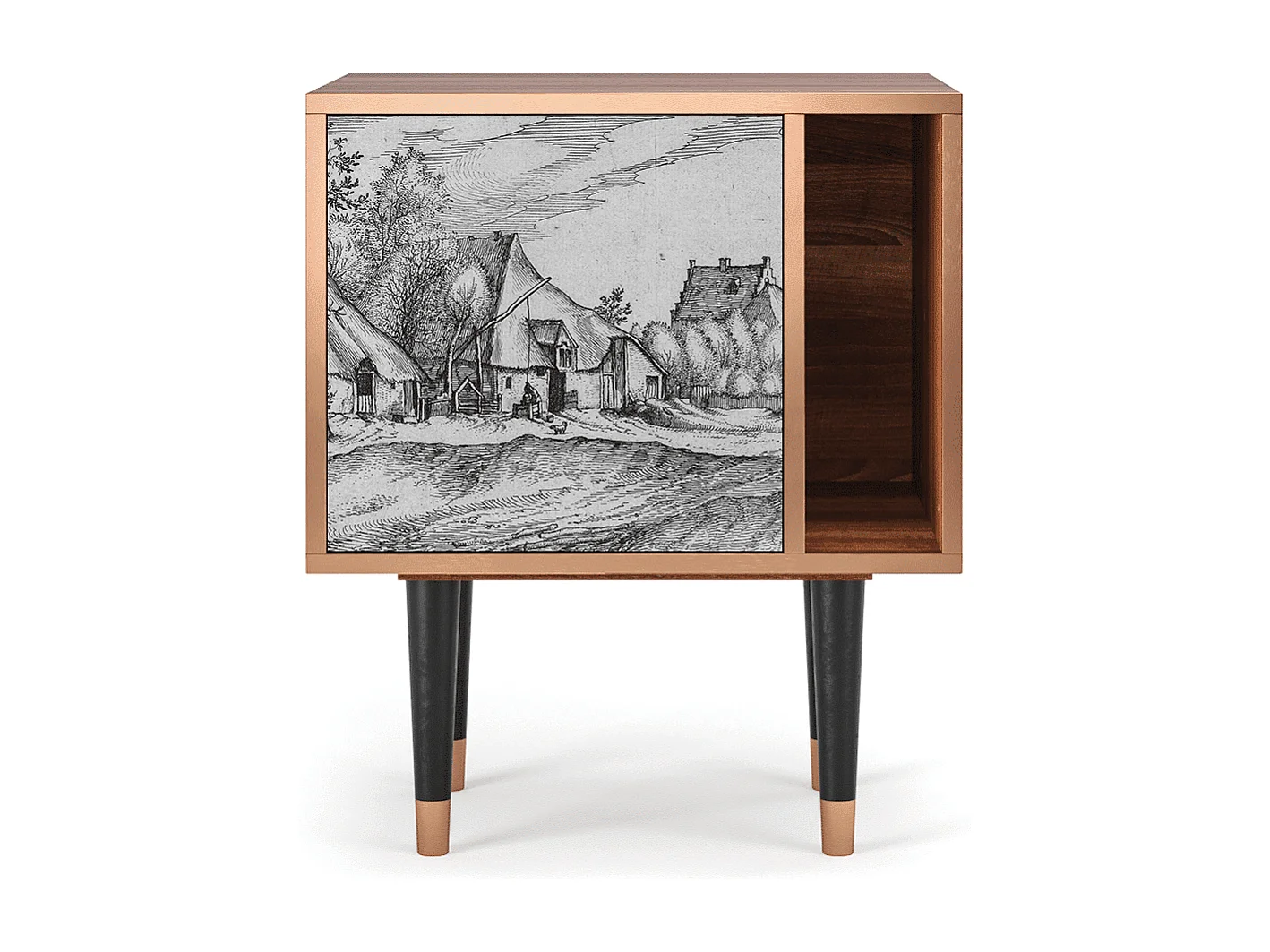 Table de nuit - 57х69х48 cm - S2 - Farms in a Village, Noyer