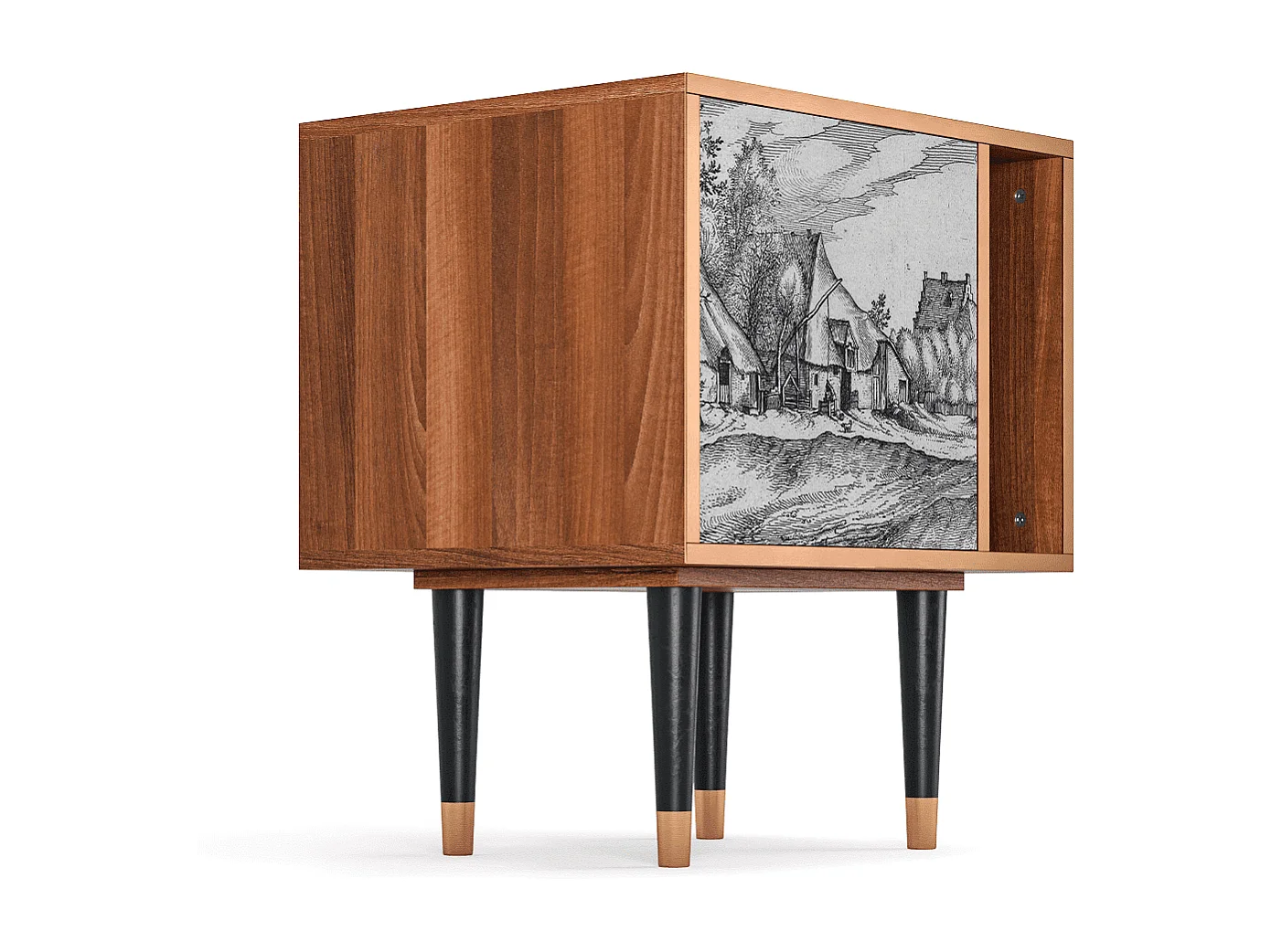 Table de nuit - 57х69х48 cm - S2 - Farms in a Village, Noyer