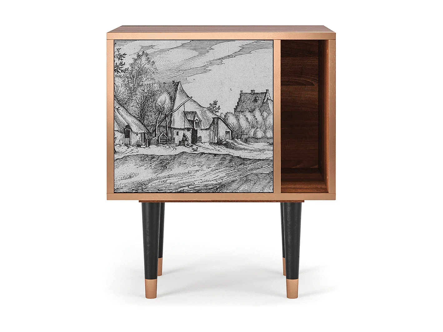 Stolik nocny - 57х69х48 cm - S2 - Farms in a Village, Orzech