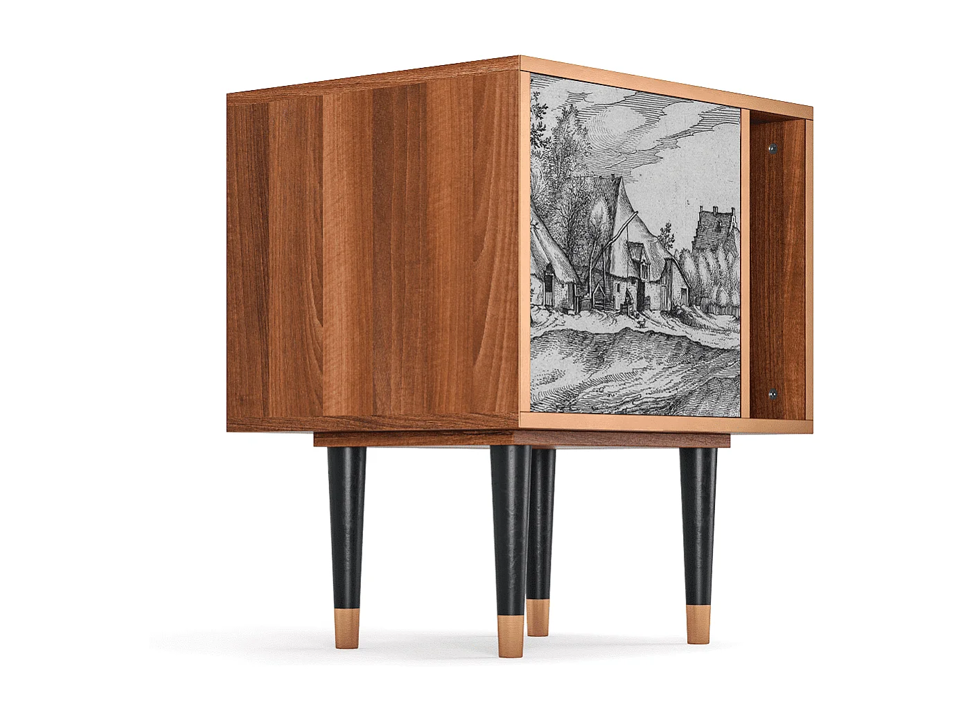 Stolik nocny - 57х69х48 cm - S2 - Farms in a Village, Orzech