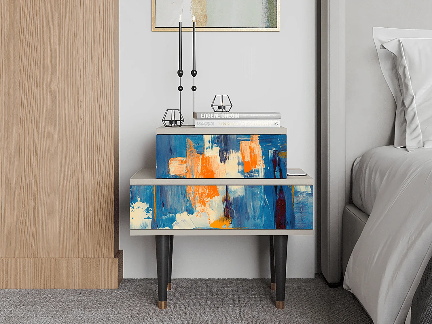 Table de nuit - 58х58х41 cm - NS1 - Abstract Expressionism, Sable