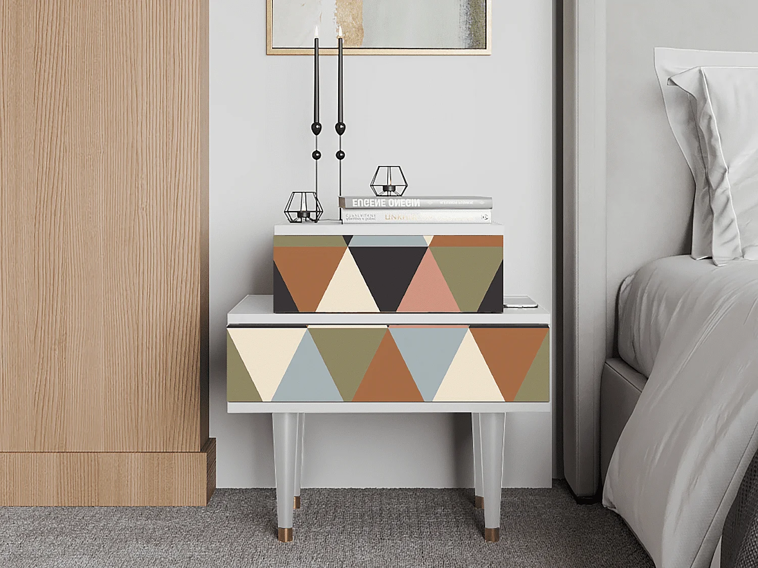 Criado-mudo - 58х58х41 cm - NS1 - Royal Triangles, Branco