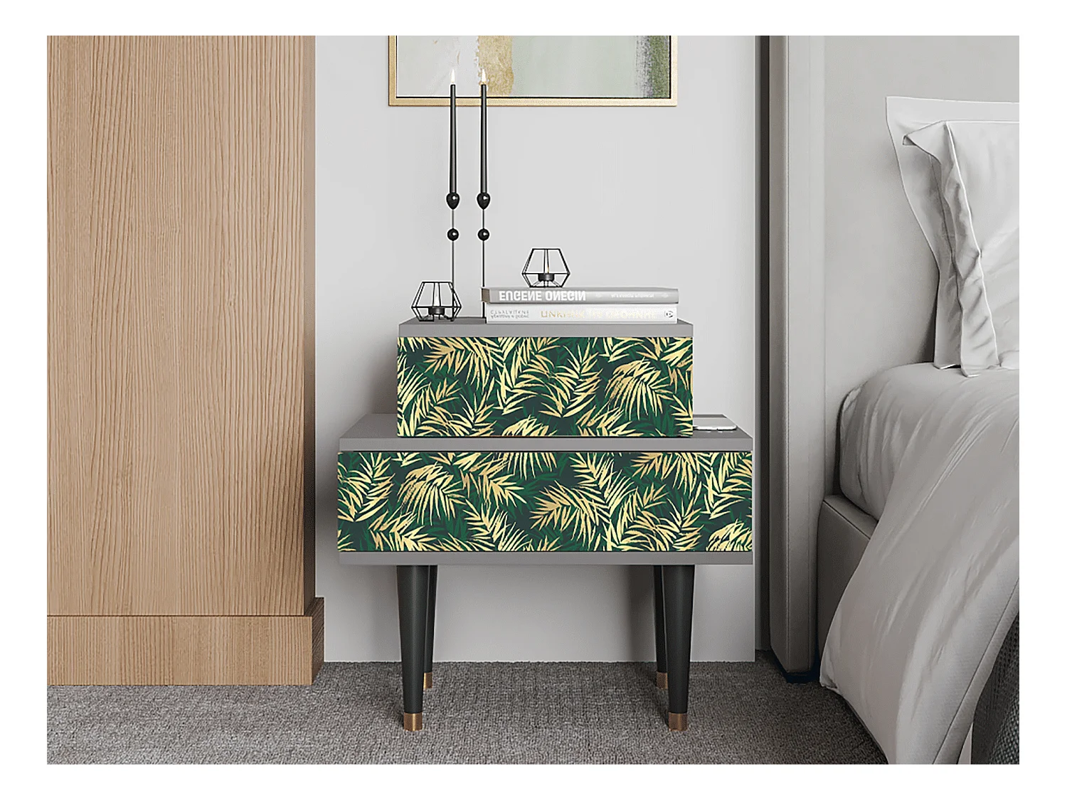 Nachttisch - 58х58х41 cm - NS1 - Sunny Palm Tree, Grau