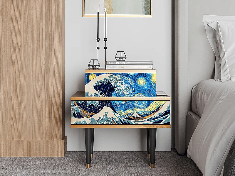Stolik nocny - 58х58х41 cm - NS1 - Great Wave, Orzech