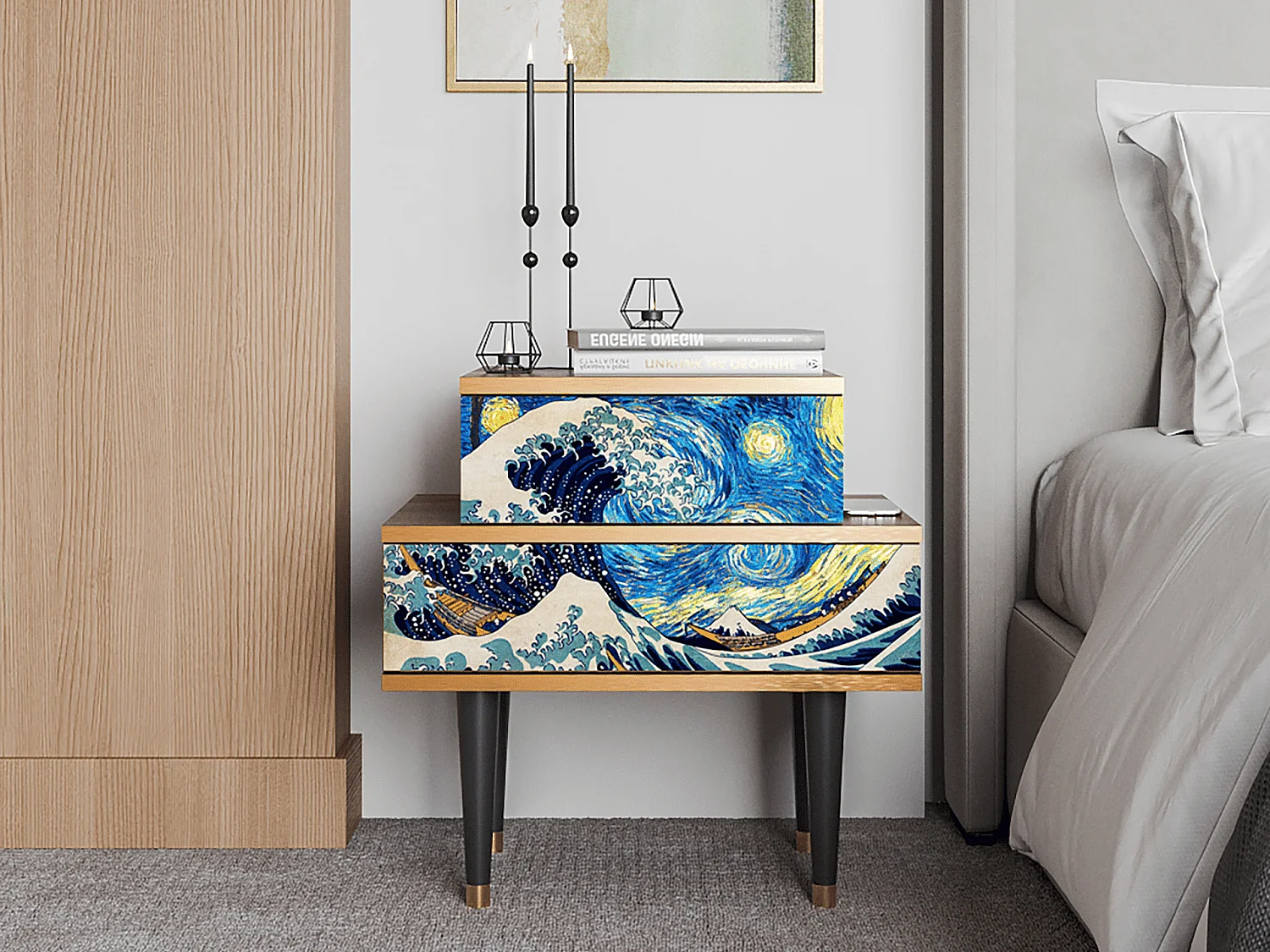 Nachtkastje - 58х58х41 cm - NS1 - Great Wave, Walnoot