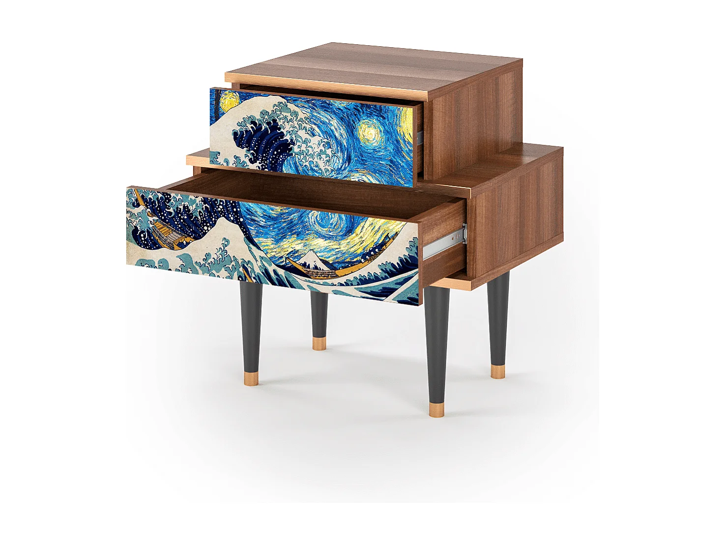 Nachtkastje - 58х58х41 cm - NS1 - Great Wave, Walnoot