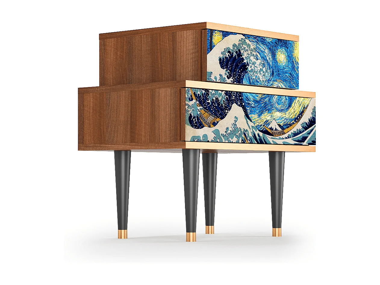 Stolik nocny - 58х58х41 cm - NS1 - Great Wave, Orzech