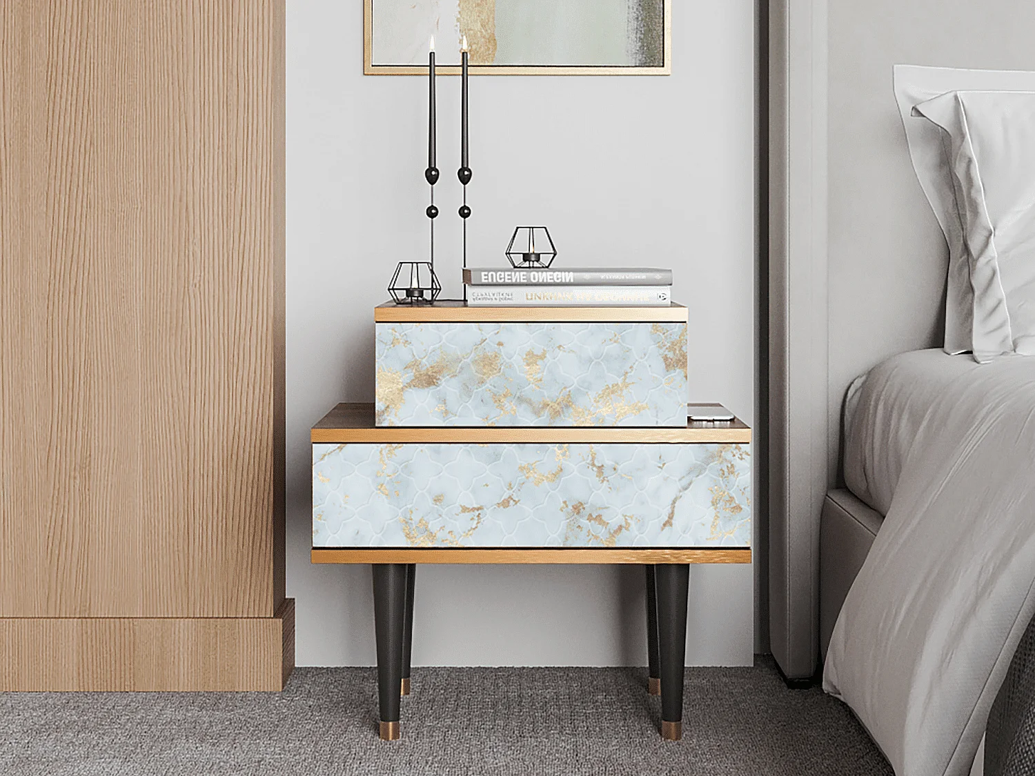 Comodino - 58х58х41 cm - NS1 - Golden Waves, Noce