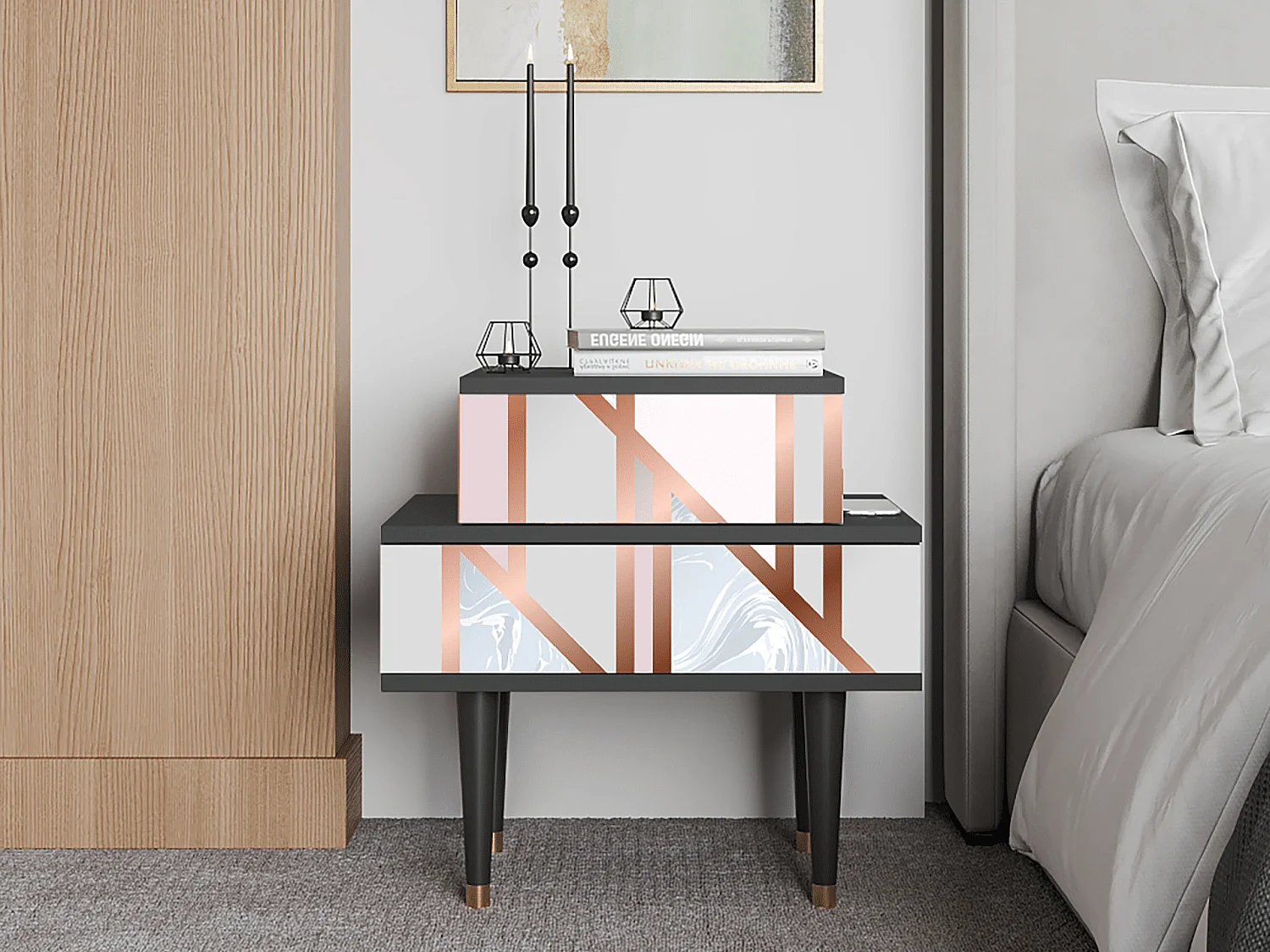 Stolik nocny - 58х58х41 cm - NS1 - Champagne Story, Antracyt