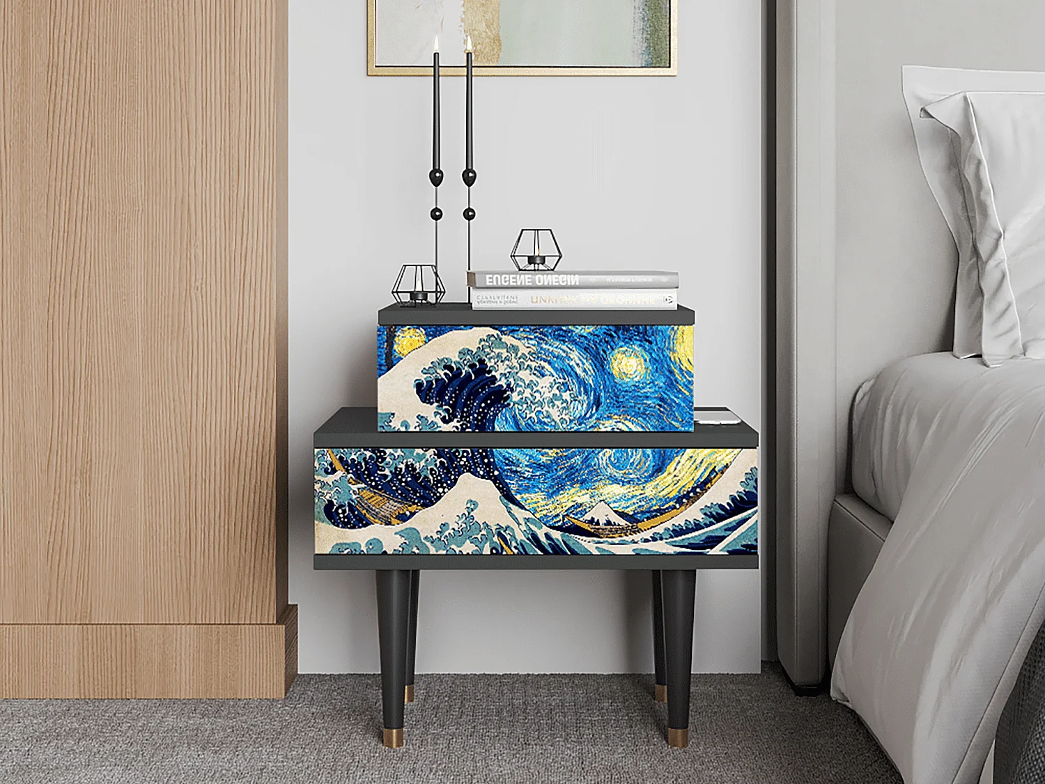 Stolik nocny - 58х58х41 cm - NS1 - Great Wave, Antracyt