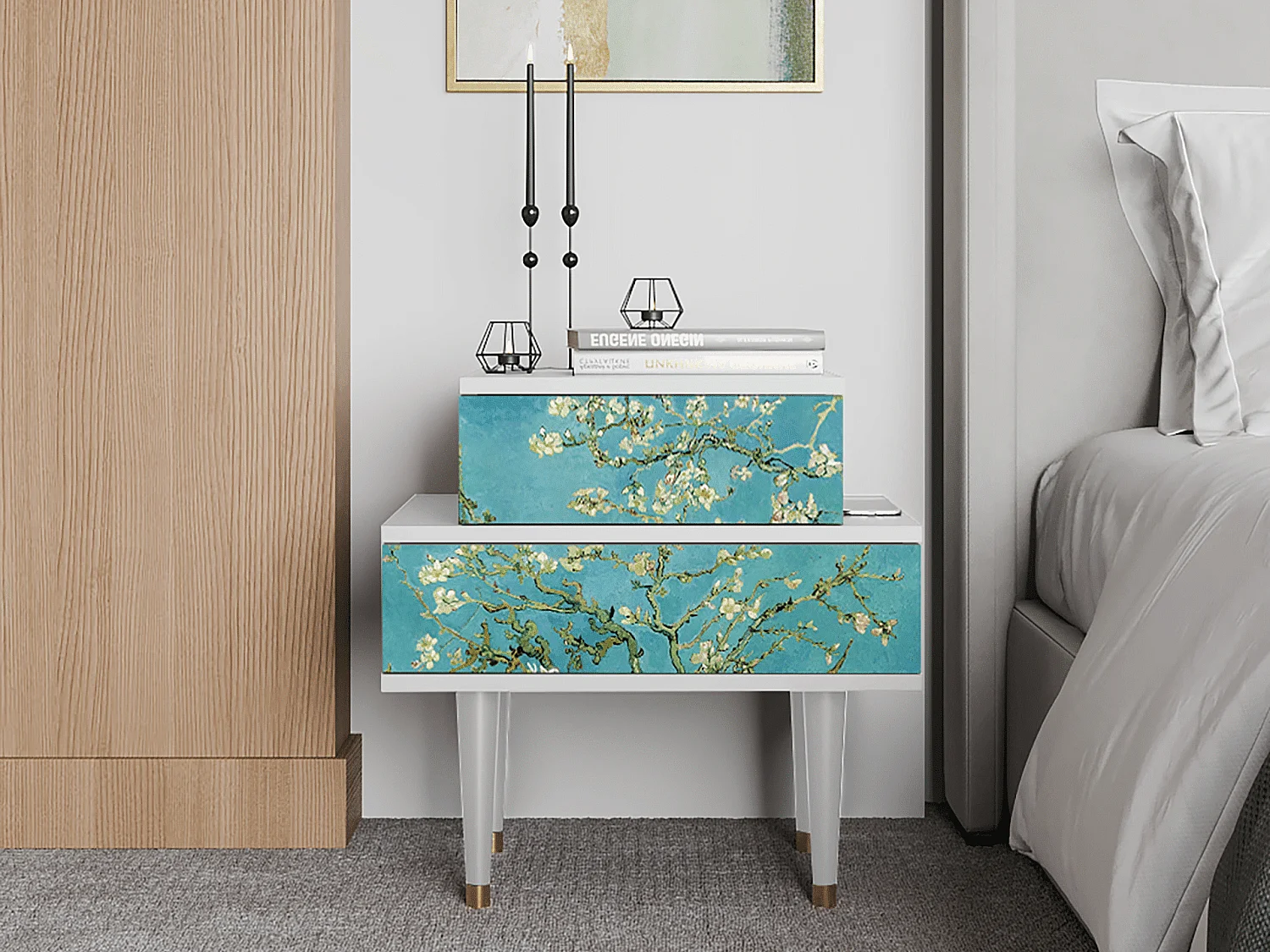 Stolik nocny - 58х58х41 cm - NS1 - Almond Blossom, Biały