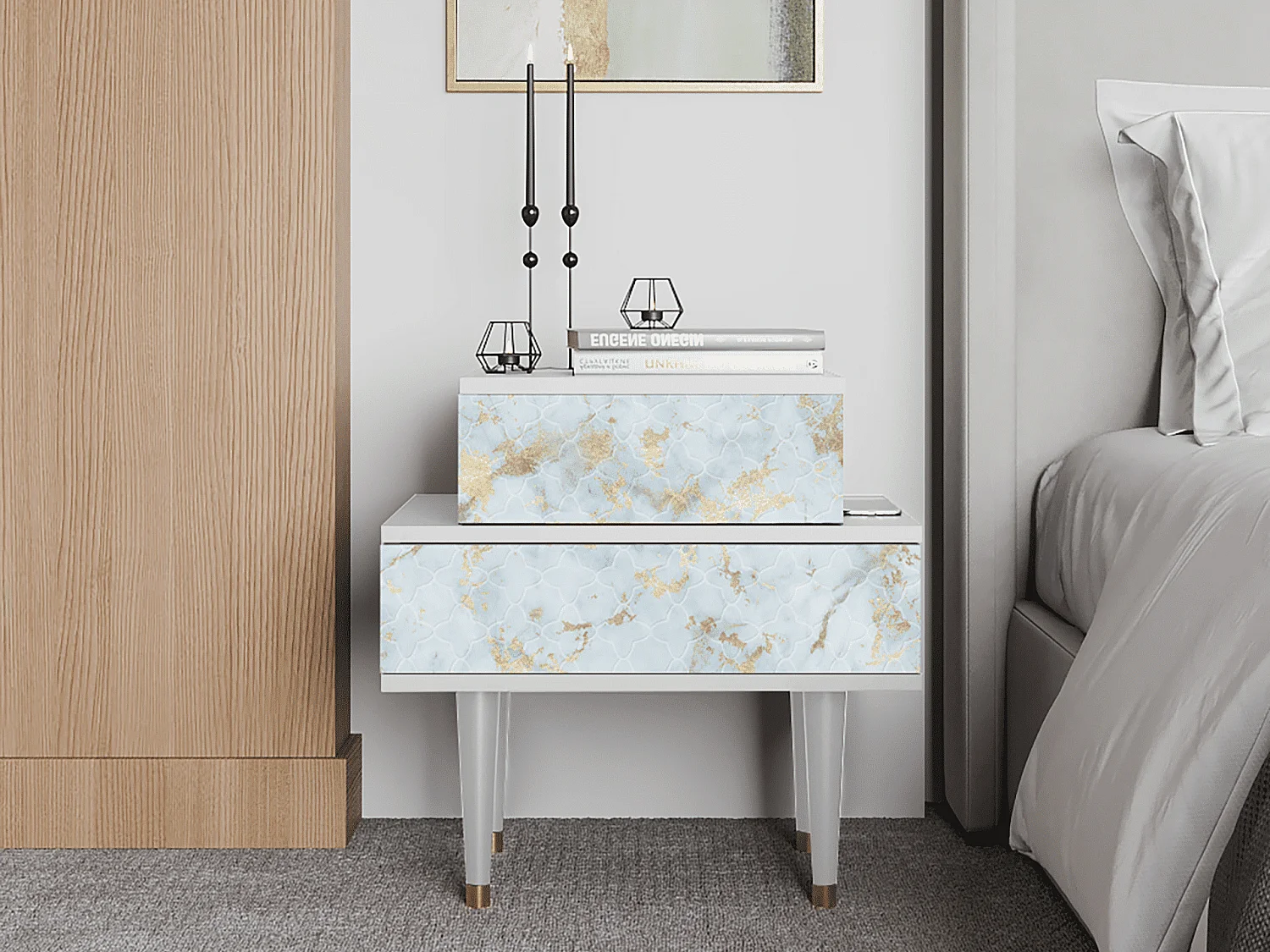 Comodino - 58х58х41 cm - NS1 - Golden Waves, Bianco