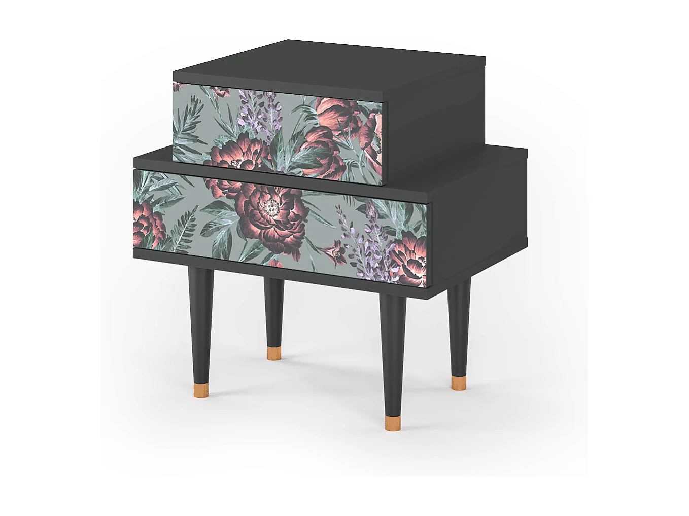 Stolik nocny - 58х58х41 cm - NS1 - Light Peonies, Antracyt