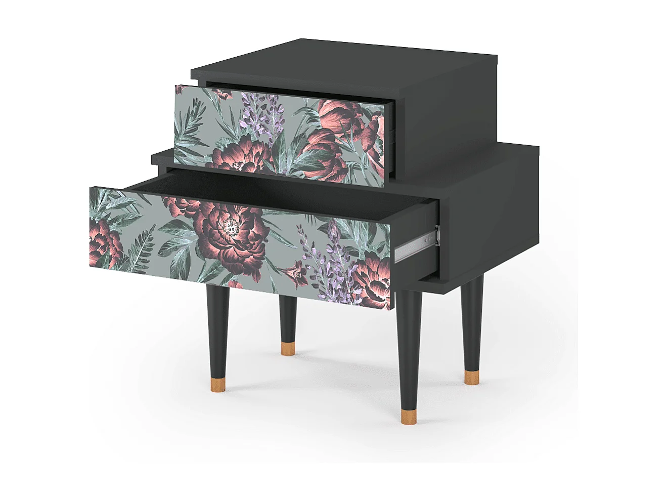 Stolik nocny - 58х58х41 cm - NS1 - Light Peonies, Antracyt