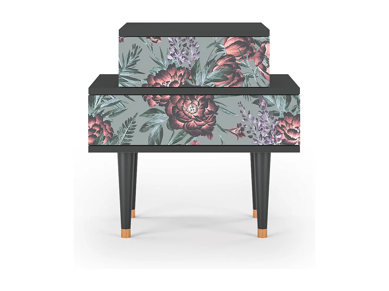 Table de nuit - 58х58х41 cm - NS1 - Light Peonies, Anthracite