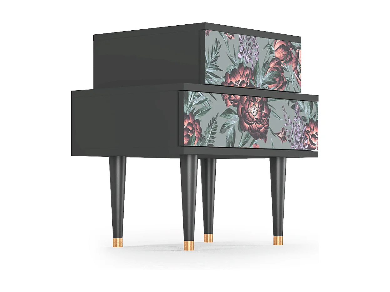 Stolik nocny - 58х58х41 cm - NS1 - Light Peonies, Antracyt