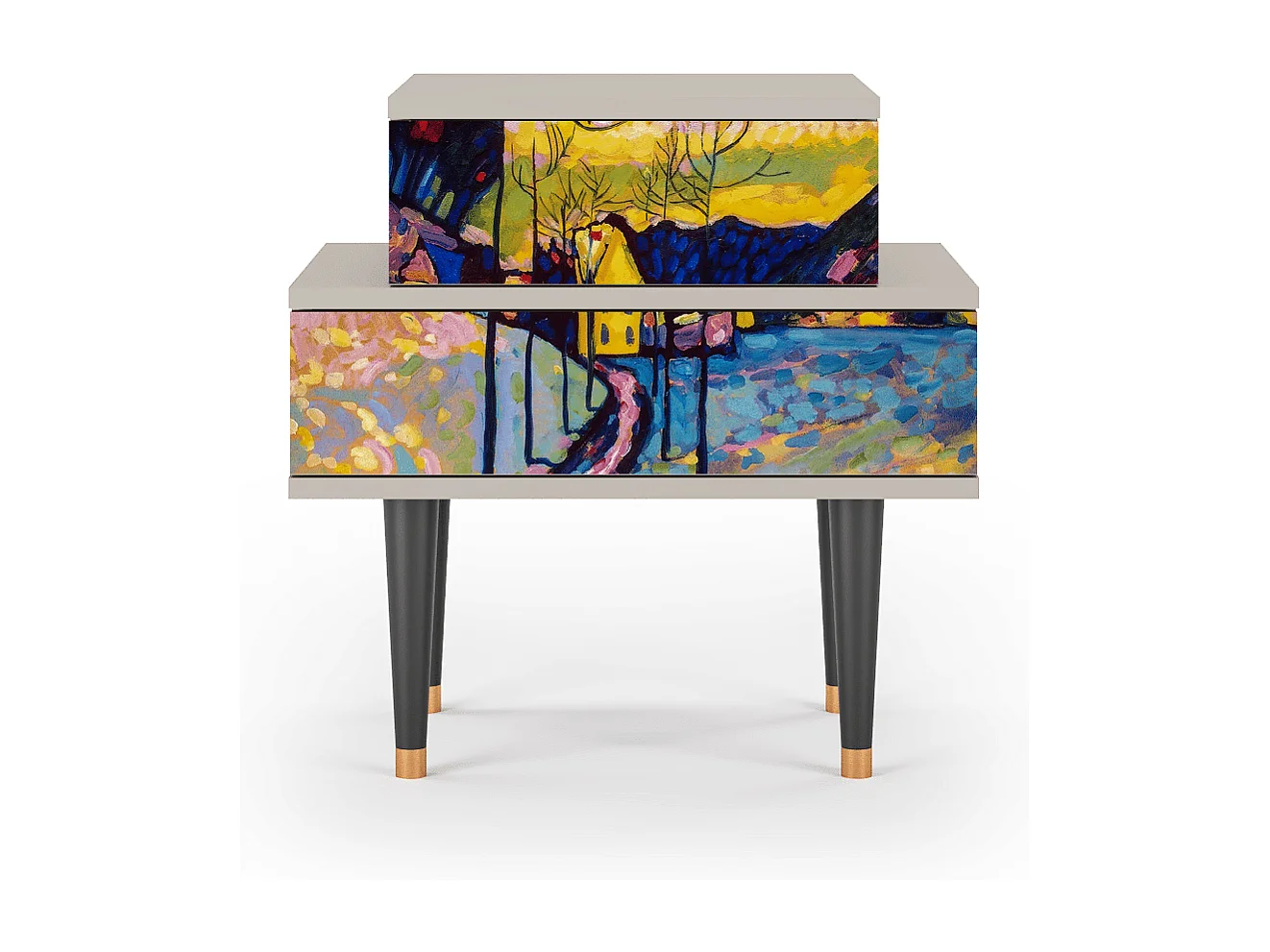 Stolik nocny - 58х58х41 cm - NS1 - Winter Landscape, Piaskowy