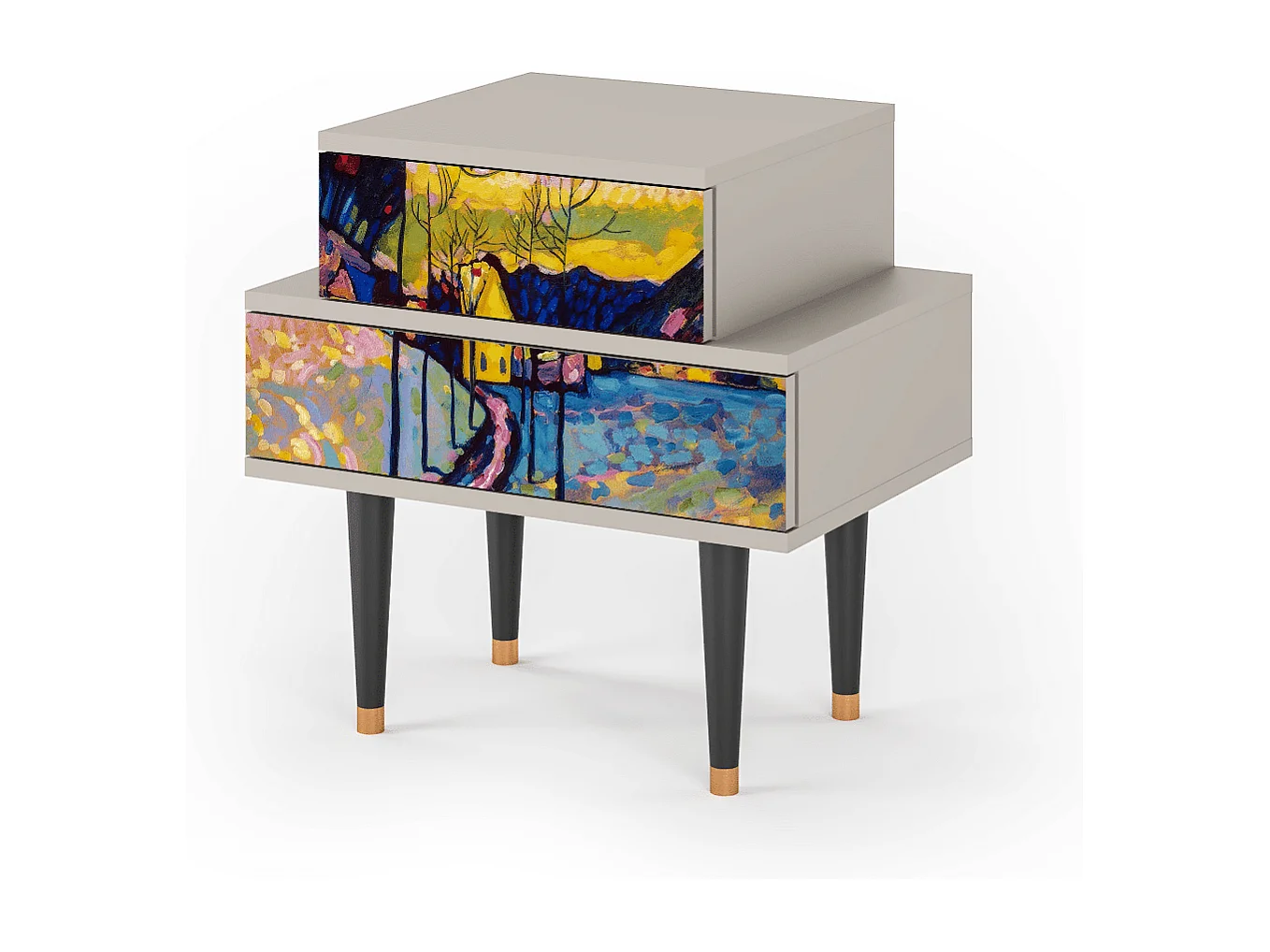 Stolik nocny - 58х58х41 cm - NS1 - Winter Landscape, Piaskowy