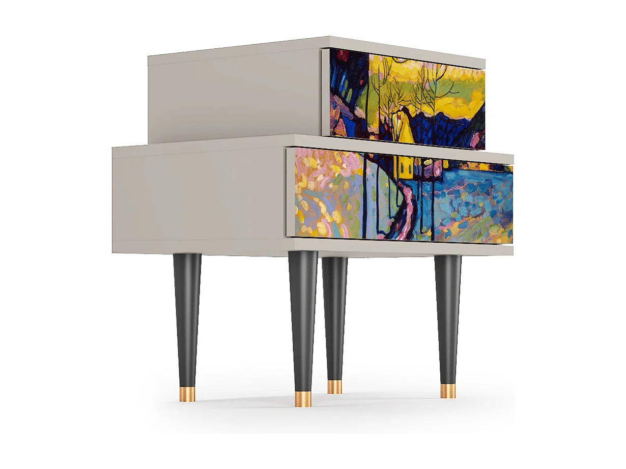 Stolik nocny - 58х58х41 cm - NS1 - Winter Landscape, Piaskowy