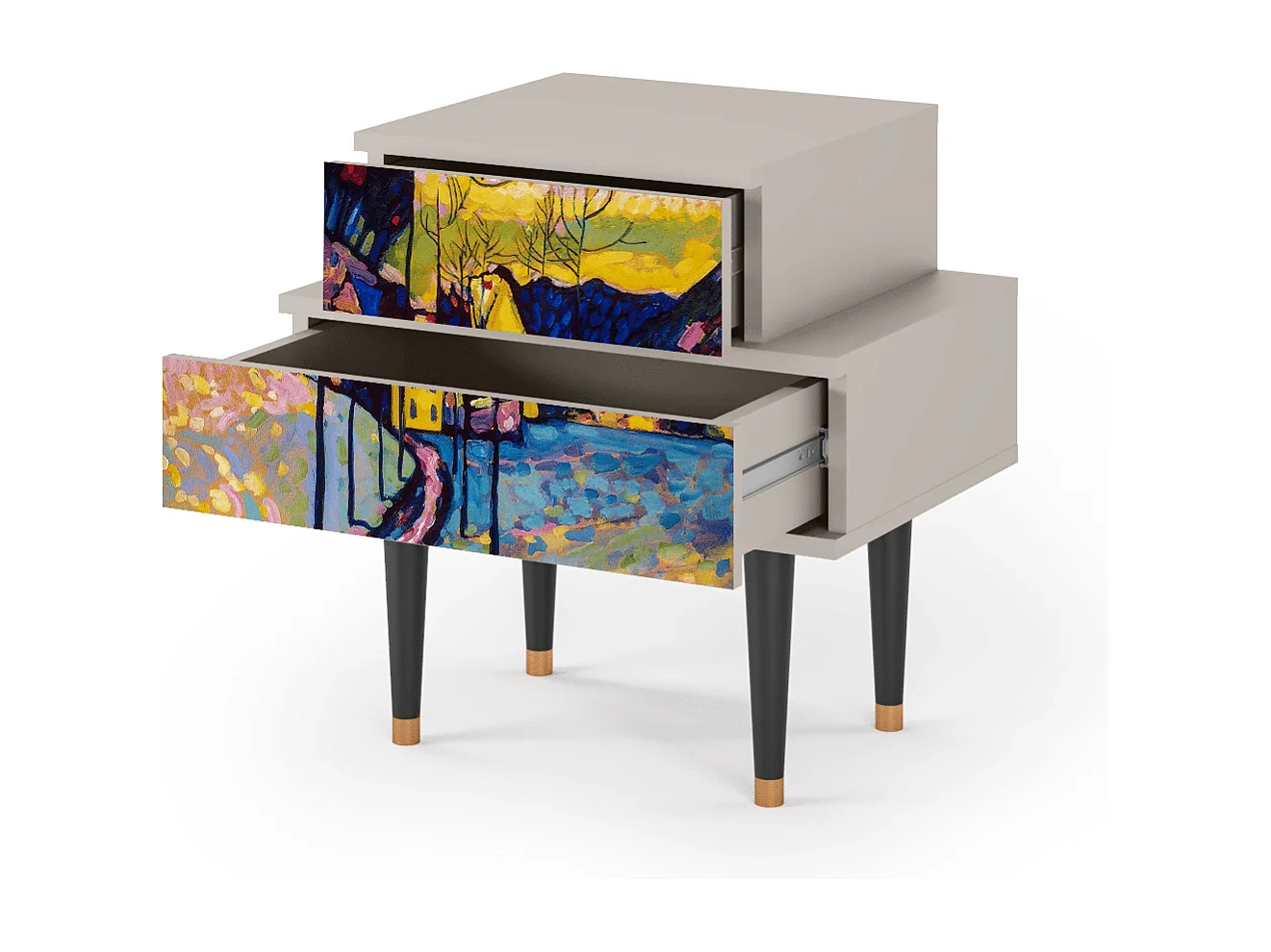 Stolik nocny - 58х58х41 cm - NS1 - Winter Landscape, Piaskowy