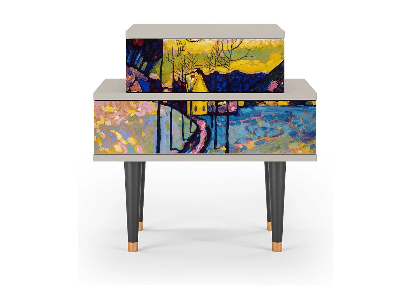 Stolik nocny - 58х58х41 cm - NS1 - Winter Landscape, Piaskowy