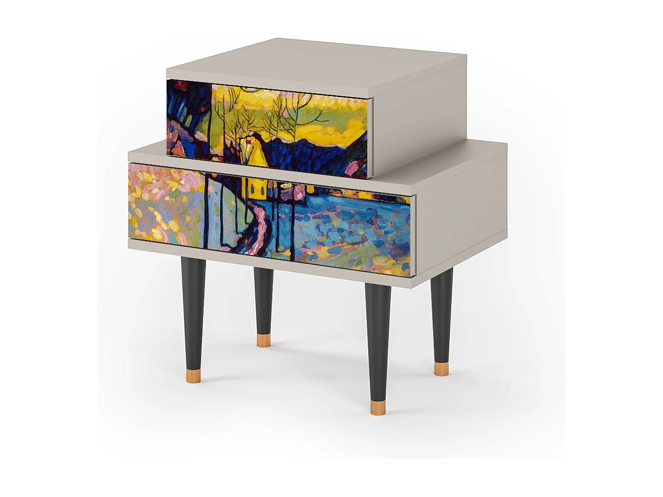 Stolik nocny - 58х58х41 cm - NS1 - Winter Landscape, Piaskowy
