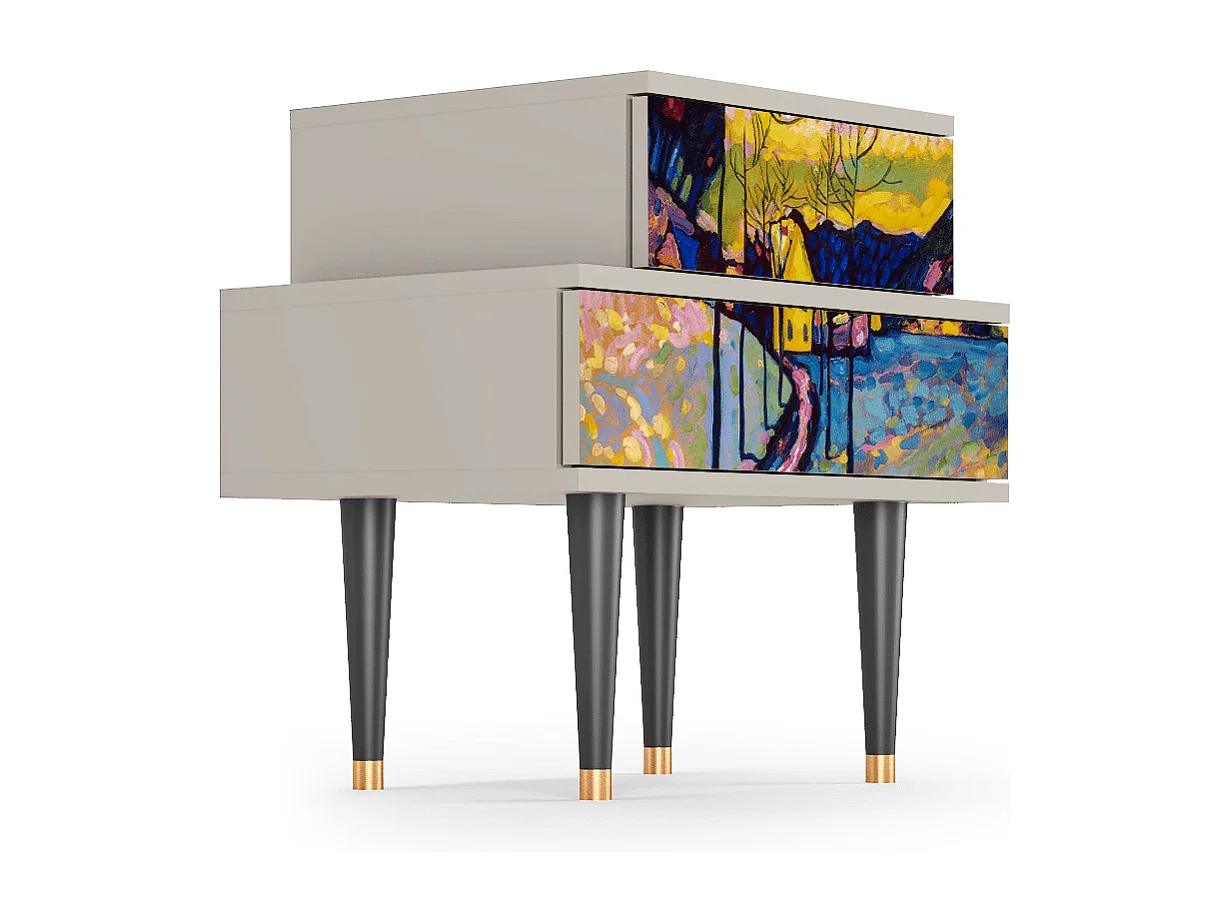 Stolik nocny - 58х58х41 cm - NS1 - Winter Landscape, Piaskowy