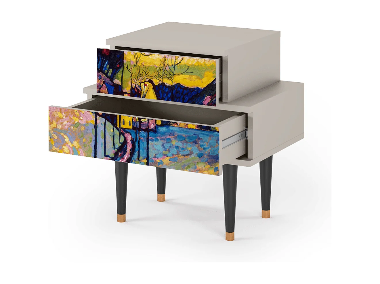 Stolik nocny - 58х58х41 cm - NS1 - Winter Landscape, Piaskowy