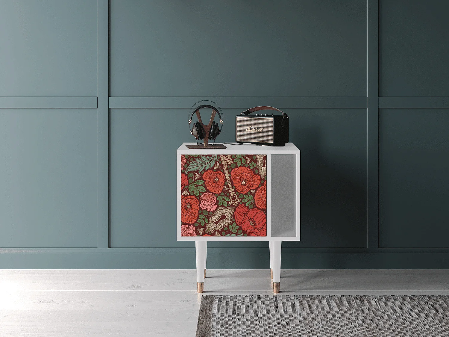 Nachtkastje - 57х69х48 cm - S2 - Poppy Garden, Wit