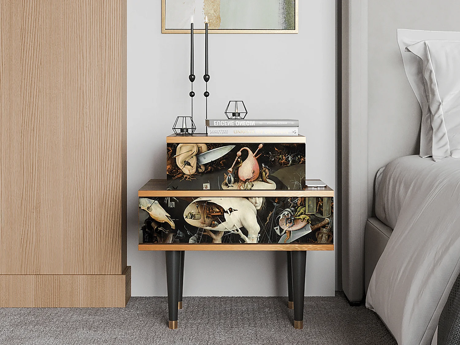 Stolik nocny - 58х58х41 cm - NS1 - The Garden 2, Orzech