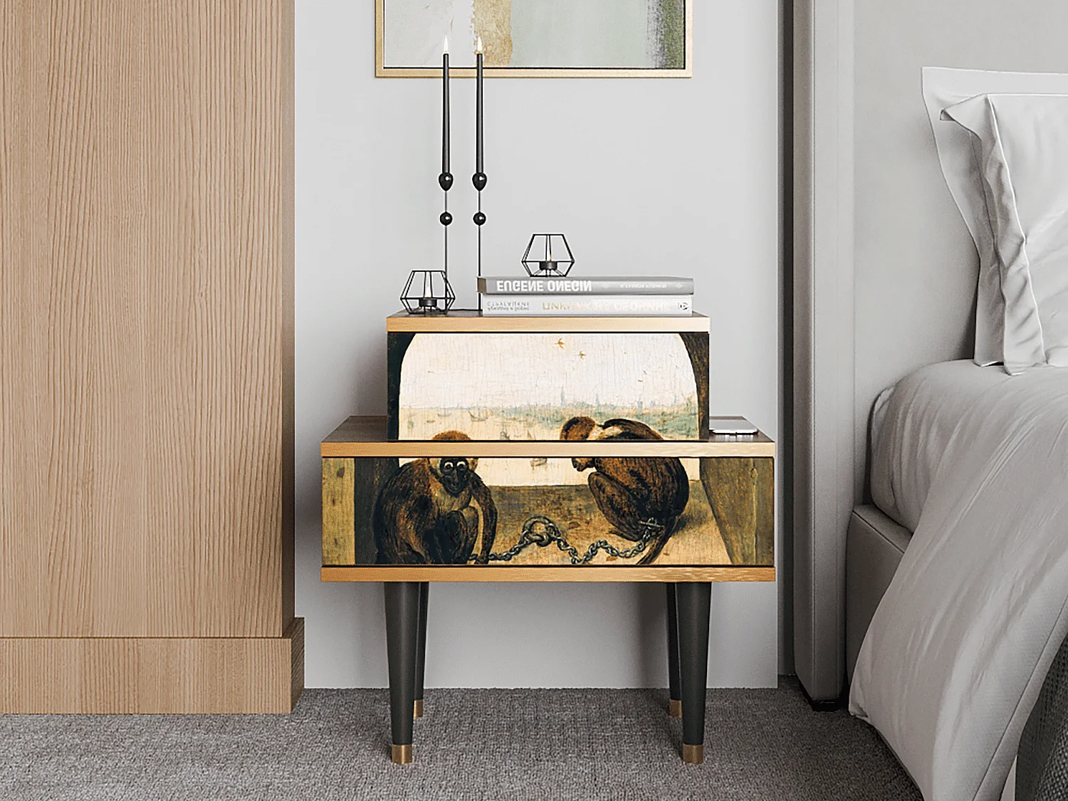 Stolik nocny - 58х58х41 cm - NS1 - Two Monkeys, Orzech