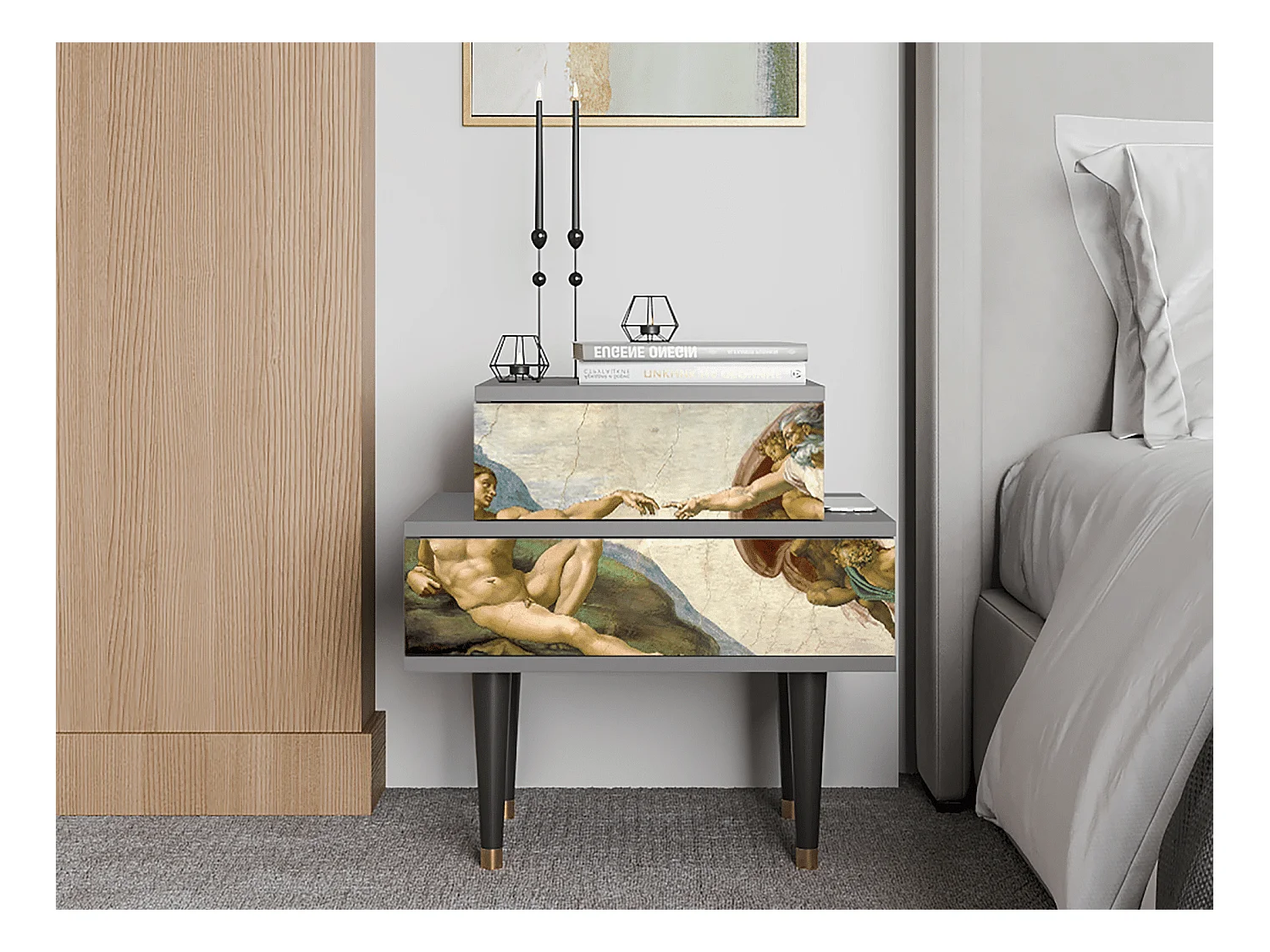 Nachttisch - 58х58х41 cm - NS1 - The Creation of Adam, Grau