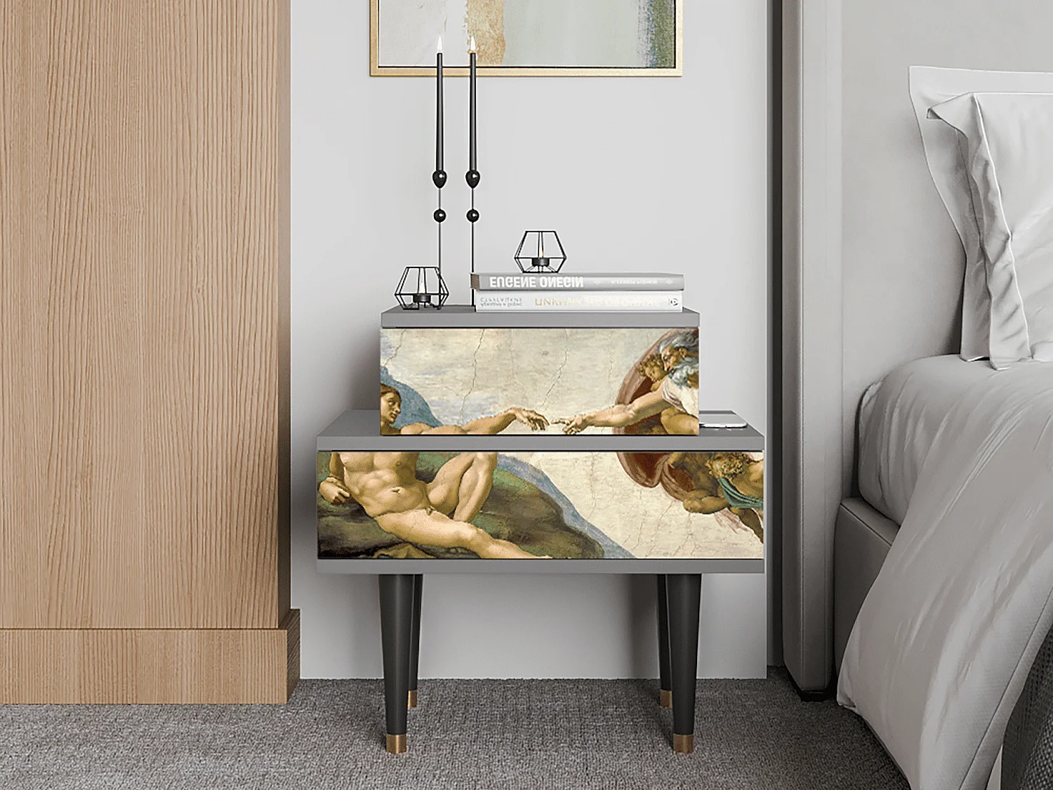 Stolik nocny - 58х58х41 cm - NS1 - The Creation of Adam, Szary