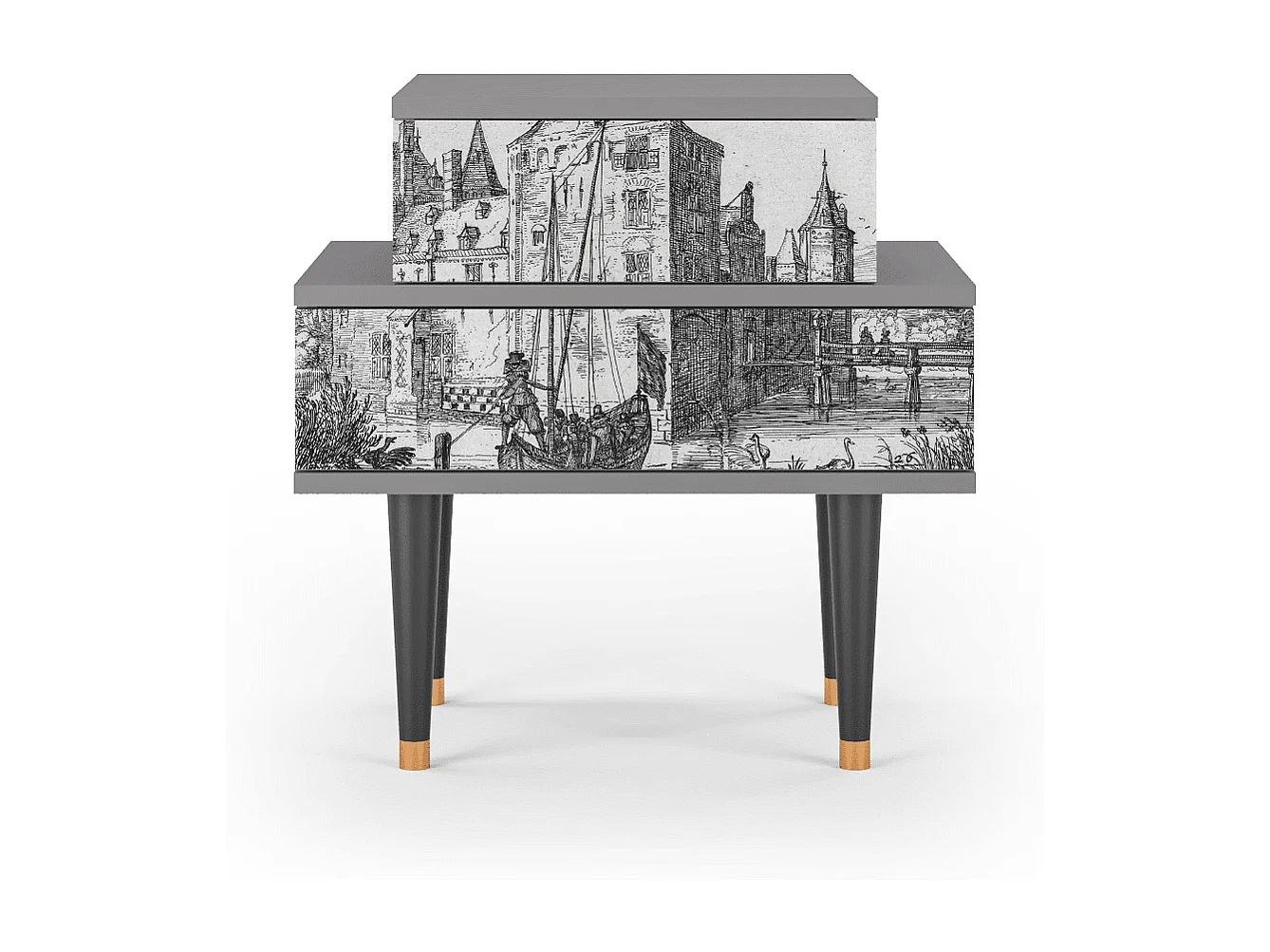 Stolik nocny - 58х58х41 cm - NS1 - Castle with Bridge, Szary