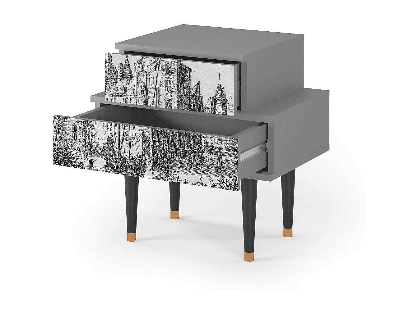 Stolik nocny - 58х58х41 cm - NS1 - Castle with Bridge, Szary