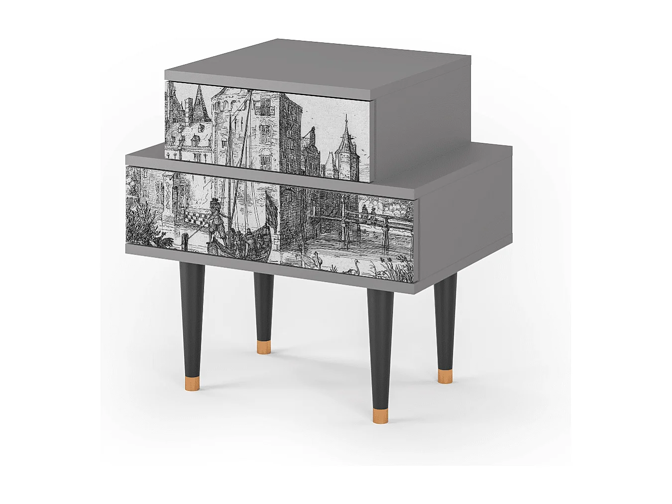 Table de nuit - 58х58х41 cm - NS1 - Castle with Bridge, Gris