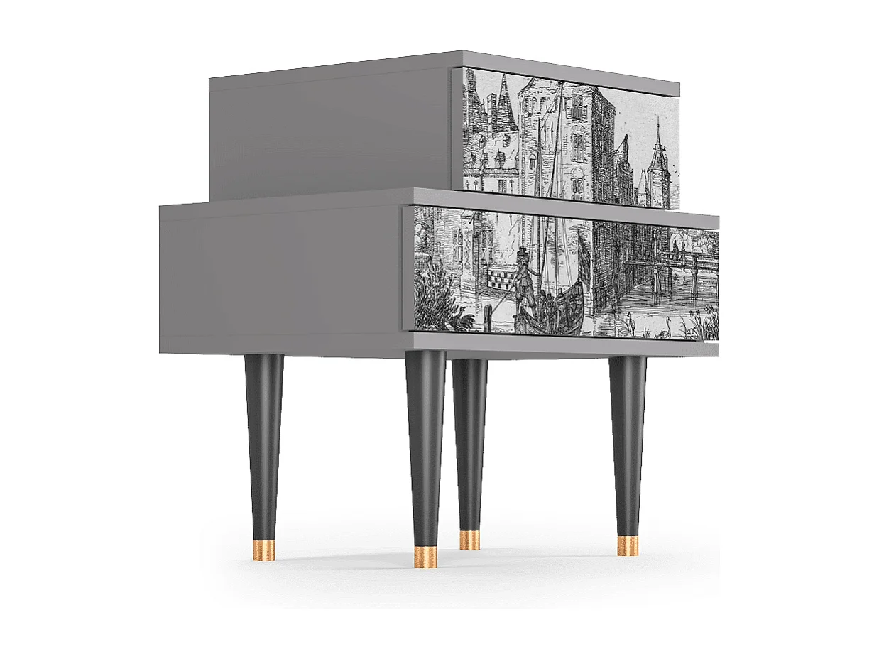 Table de nuit - 58х58х41 cm - NS1 - Castle with Bridge, Gris