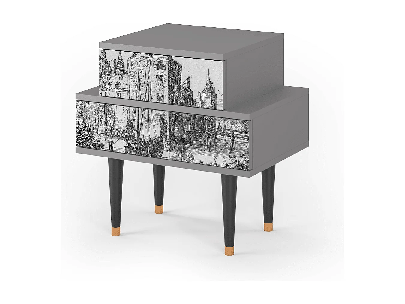 Table de nuit - 58х58х41 cm - NS1 - Castle with Bridge, Gris