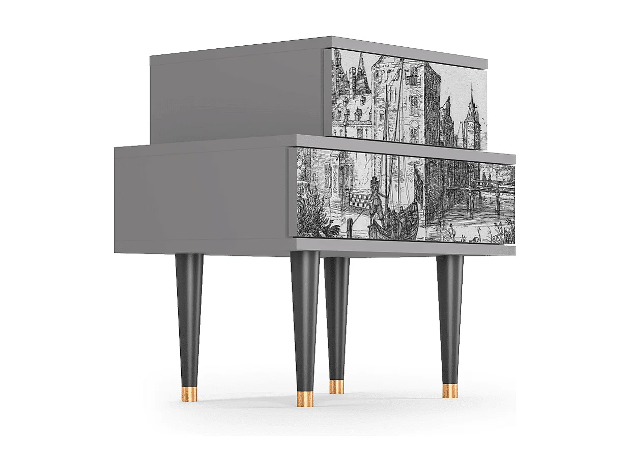 Table de nuit - 58х58х41 cm - NS1 - Castle with Bridge, Gris