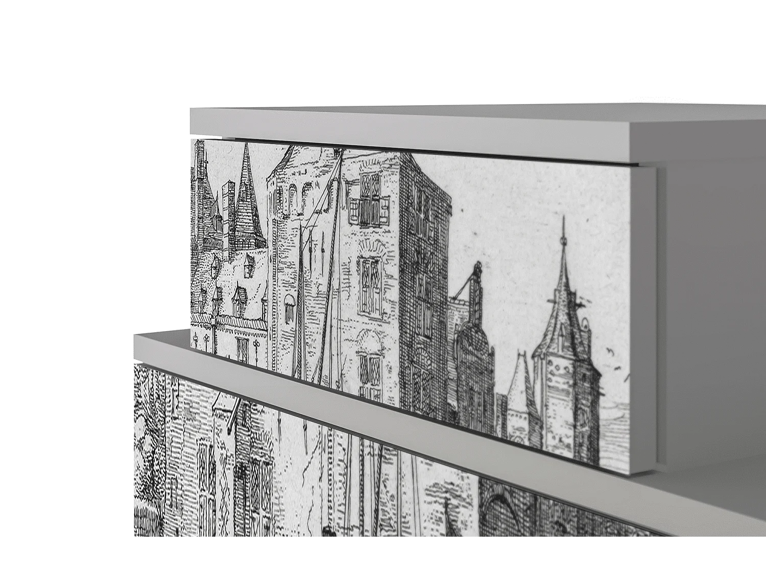 Table de nuit - 58х58х41 cm - NS1 - Castle with Bridge, Gris