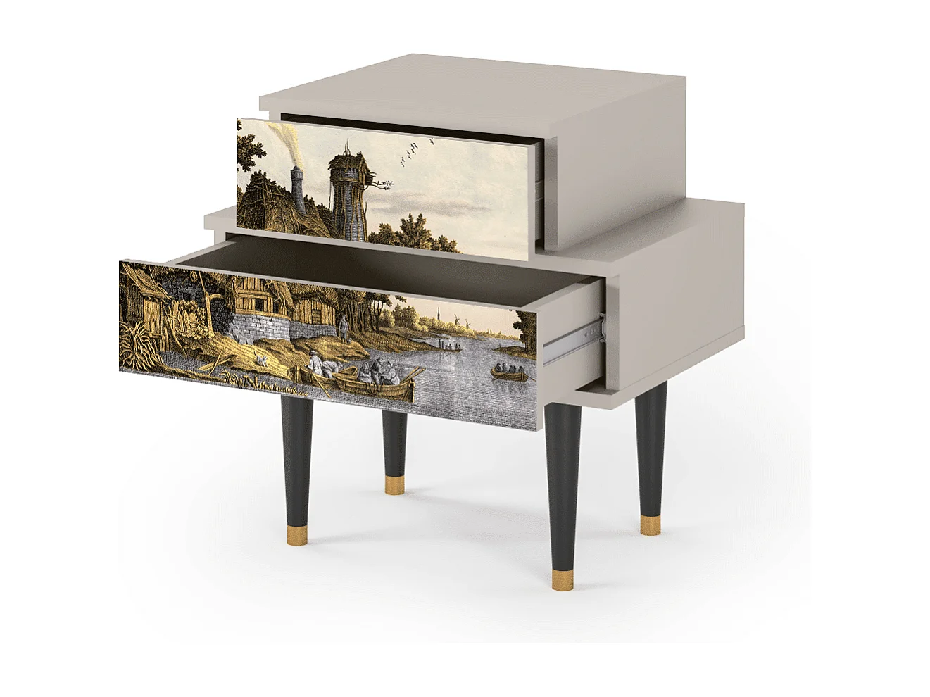 Stolik nocny - 58х58х41 cm - NS1 - Mill along a River, Piaskowy